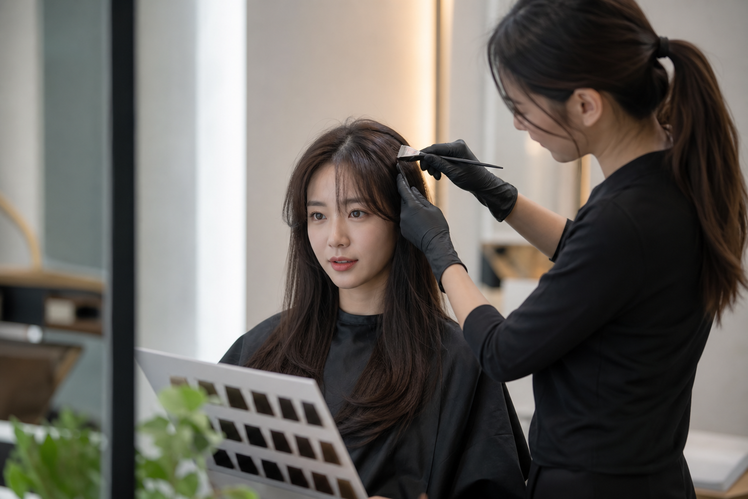 수락산역미용실에서 많이 다뤄진 새치커버 염색과 상담 장면