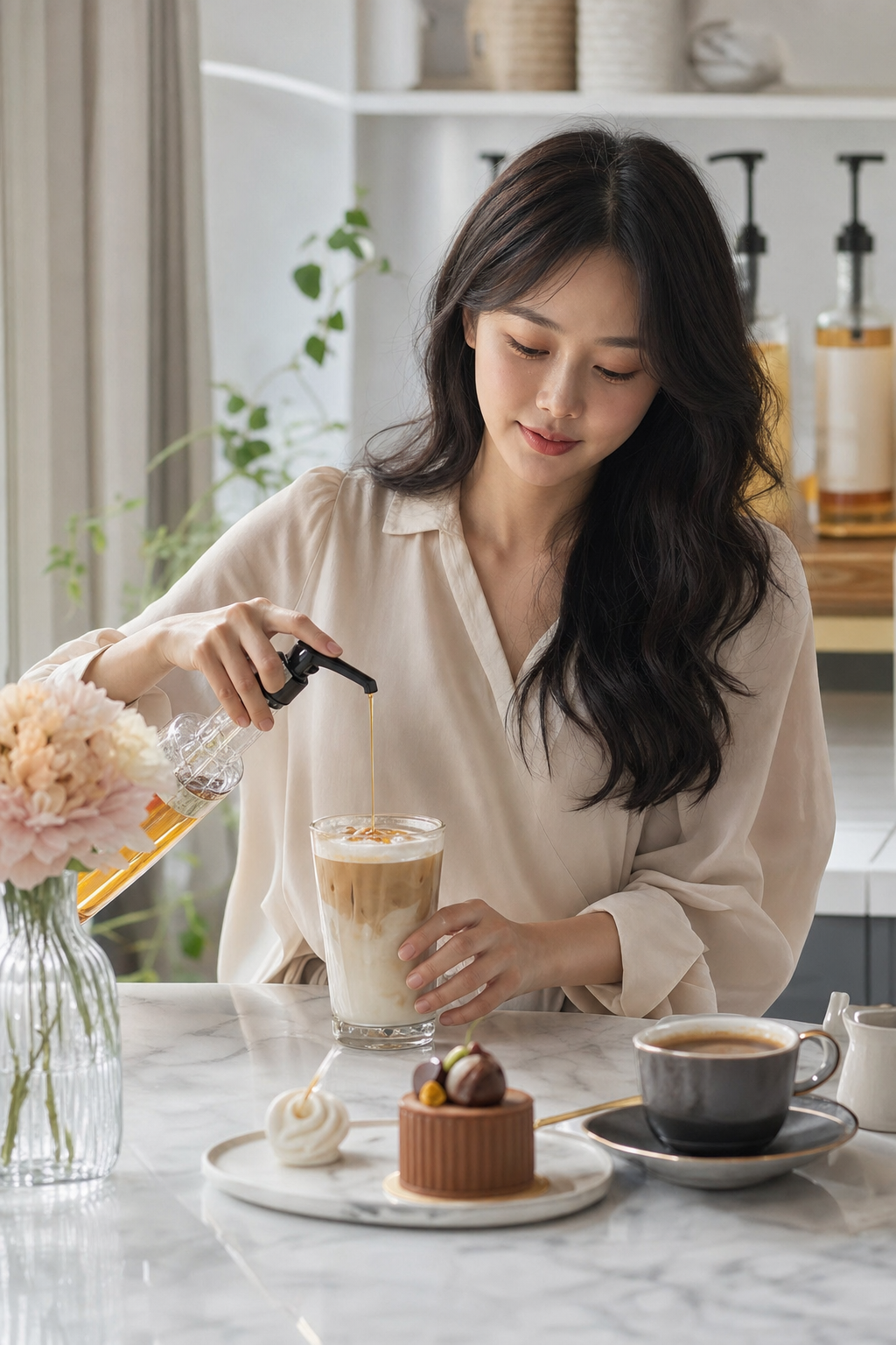 시럽 활용 디저트와 라떼 연출