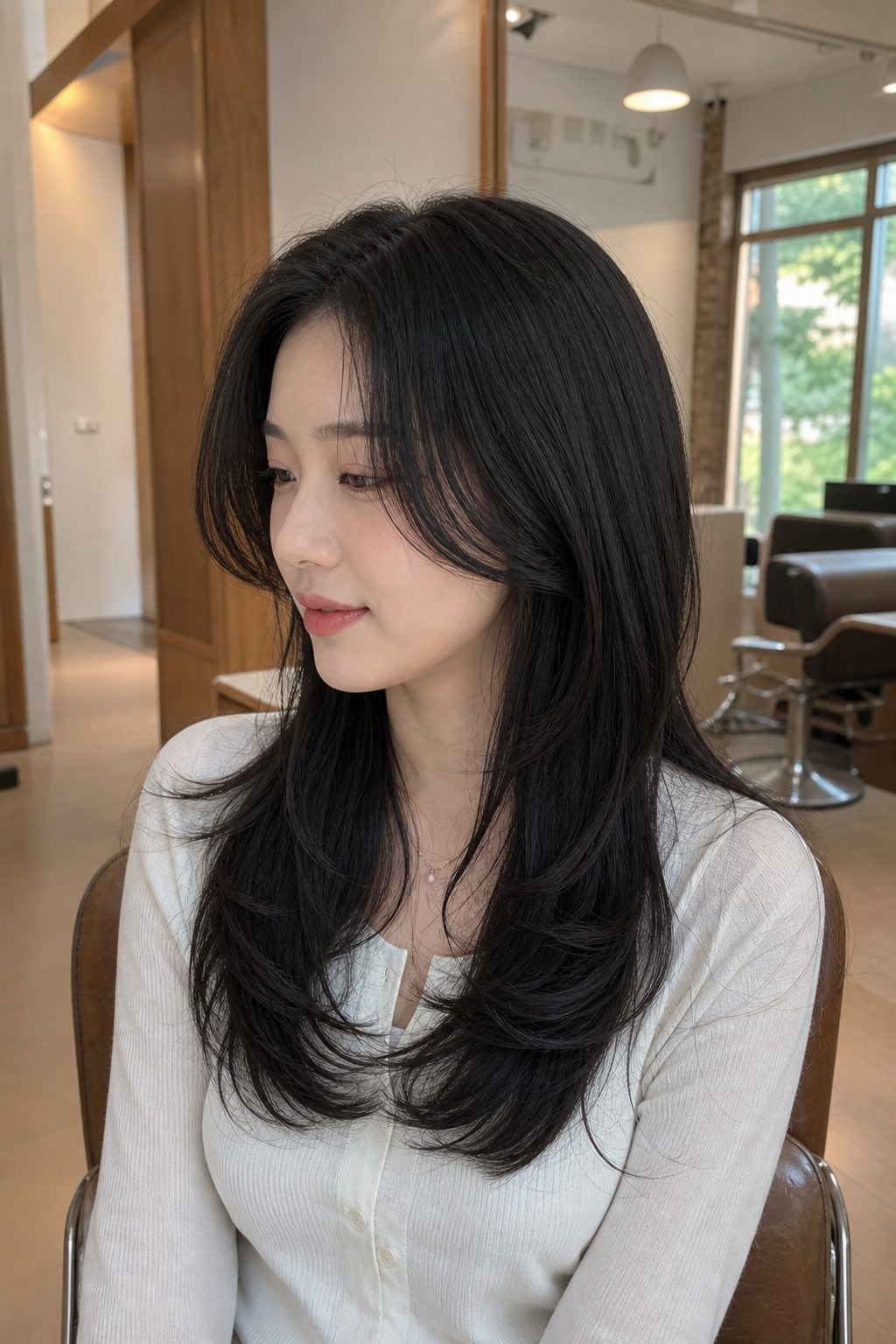 밝고 따뜻한 분위기의 서창동 미용실 내부 전경