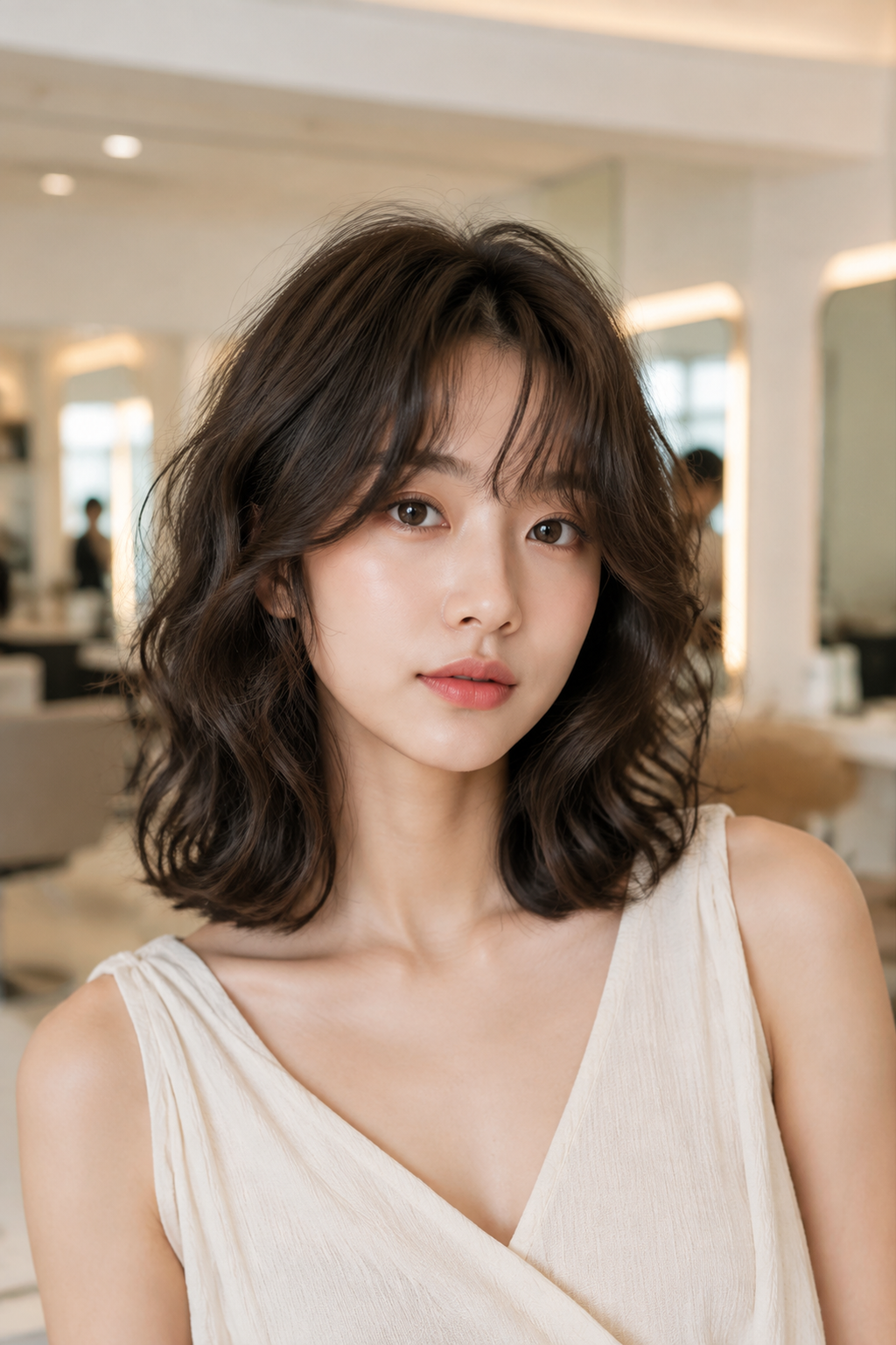긴머리에서 굵은히피펌이 주는 자연스러운 분위기 변화를 보여주는 이미지