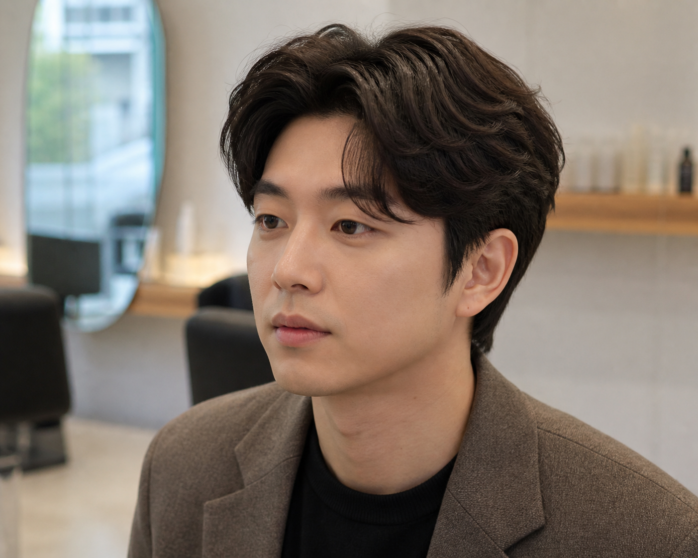 직장인에게 어울리는 자연스러운 가르마펌 이미지