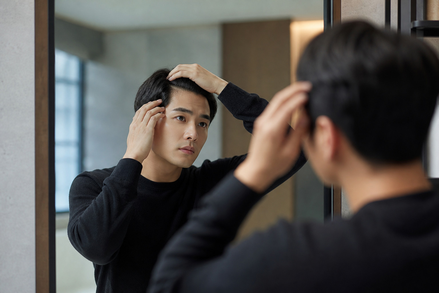 남성 두피 관리와 샴푸 선택 기준을 떠올리게 하는 장면