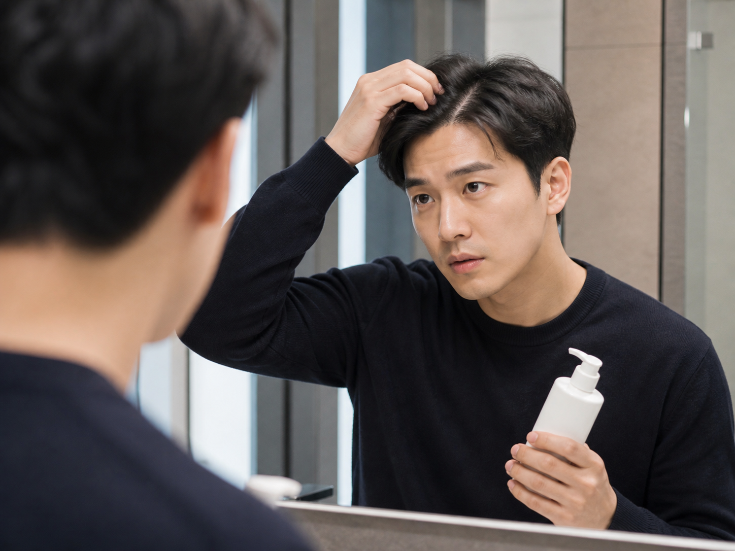두피 상태를 확인하는 일상 관리 장면