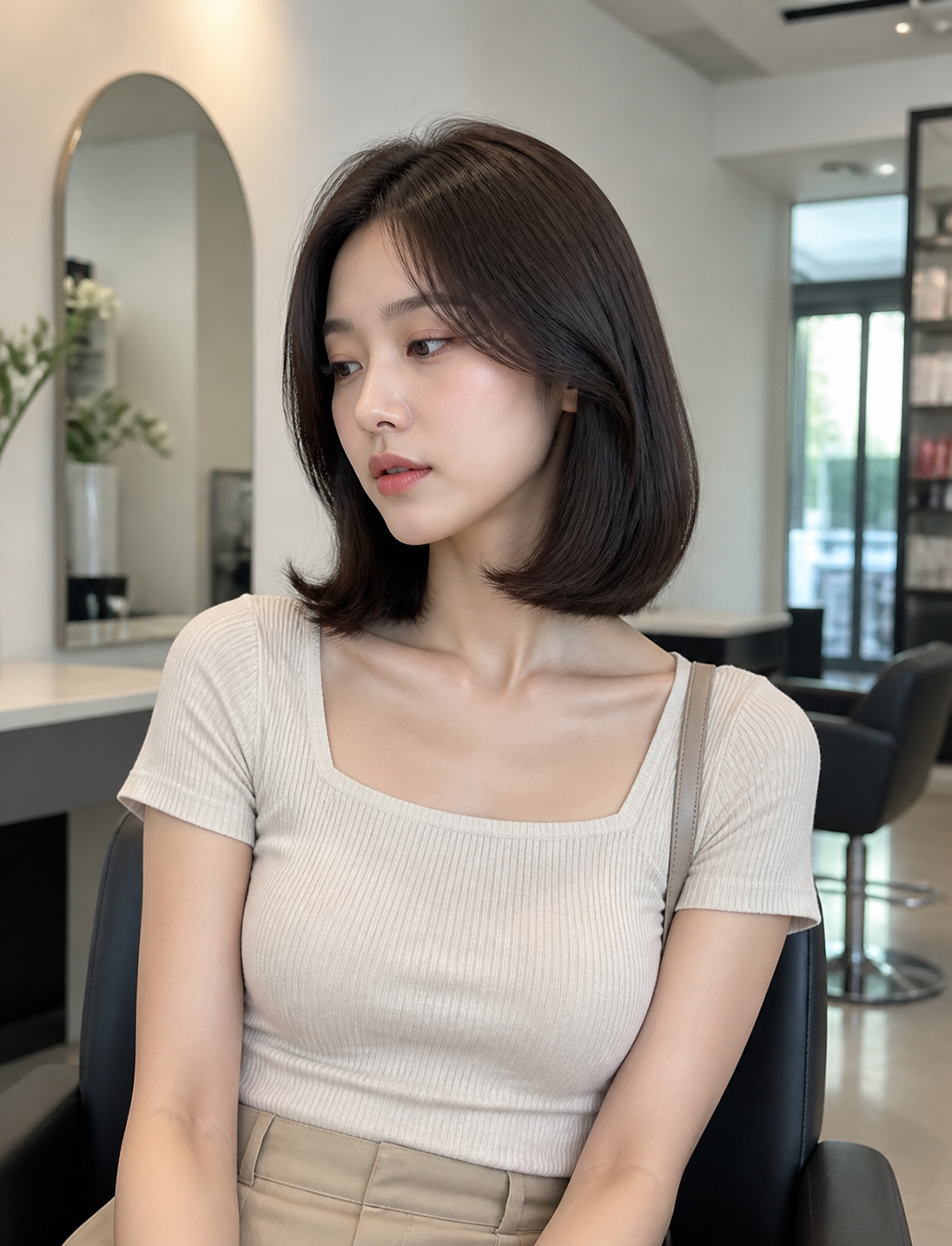손질이 쉬운 차분한 미디엄 길이 스타일
