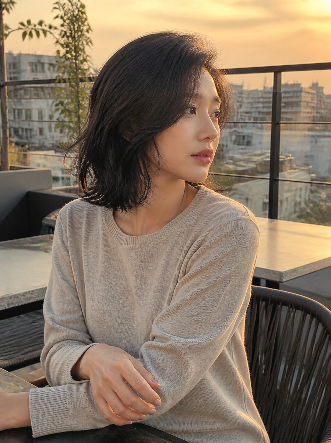 노을빛 루프탑에서 살아나는 부드러운 질감