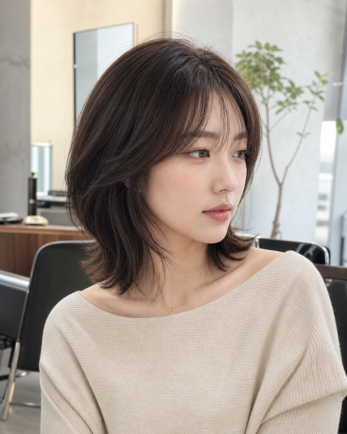 턱선~목선 짧은 단발 레이어드와 잔잔한 물결 웨이브
