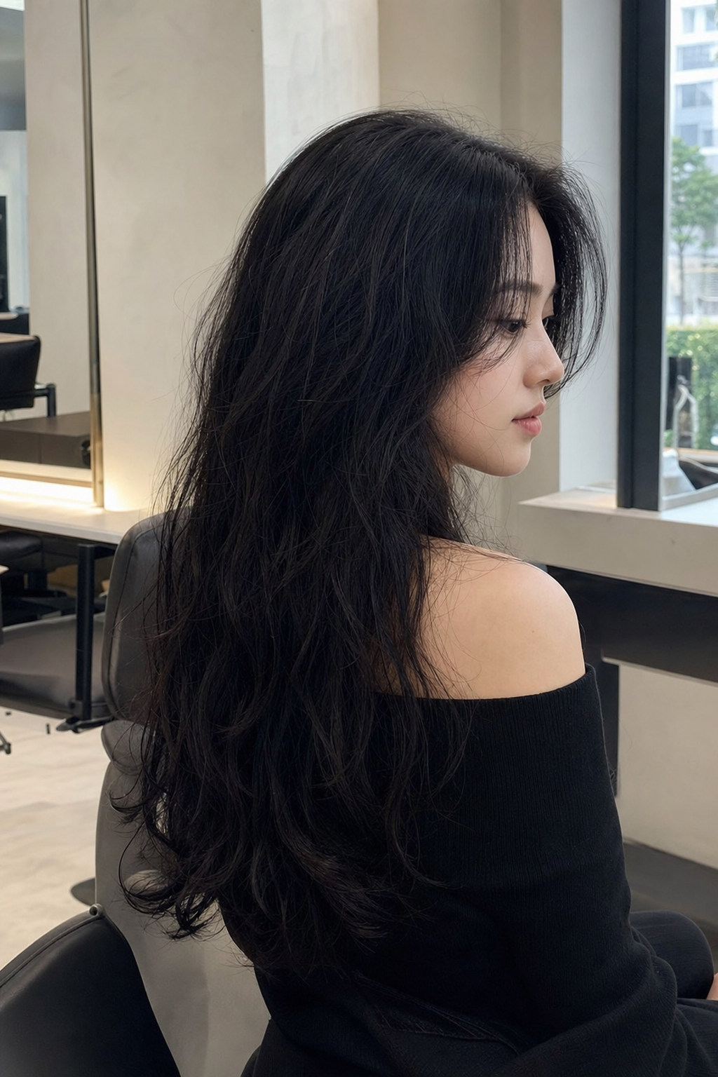 차분하고 우아한 정돈형 롱 헤어 무드