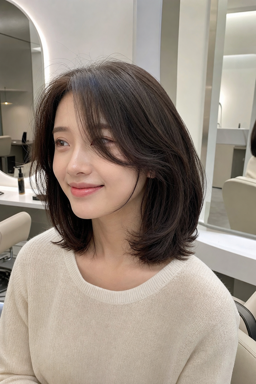 광진구 미용실에서 연출한 트렌디한 중단발 레이어드펌