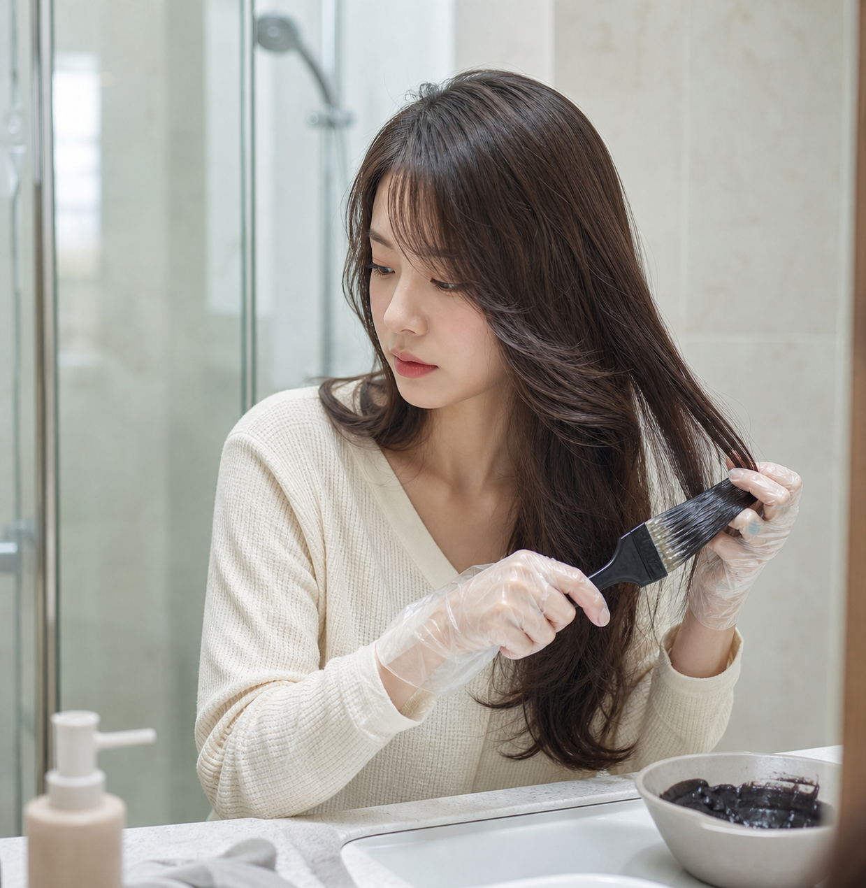 집에서 하는 저자극 셀프 염색 준비 장면