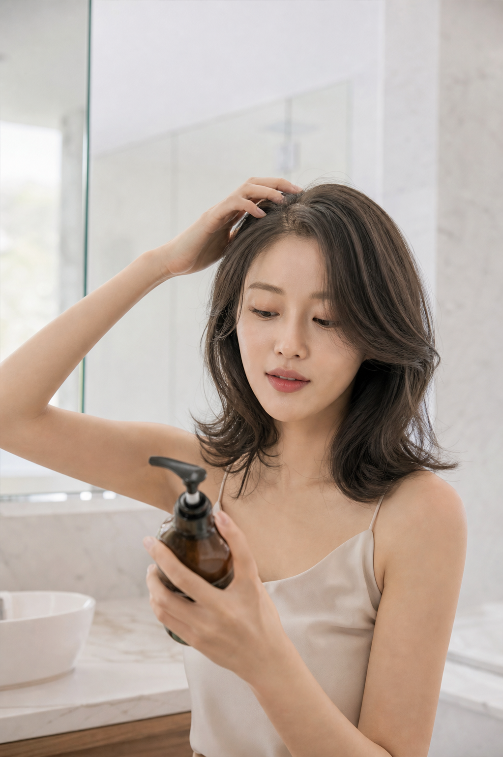 두피 관리와 볼륨 개선을 함께 고민하는 장면