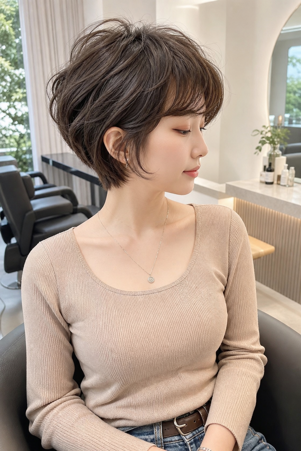 자연스러운 레이어드펌과 볼륨감 있는 실루엣