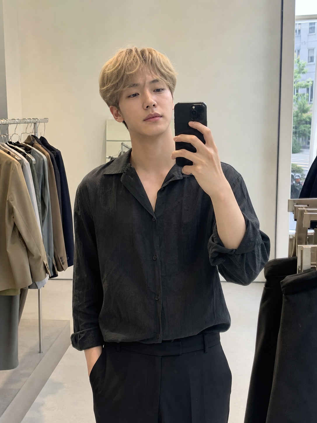 편집샵 거울셀카, 정돈된 차우민 스타일