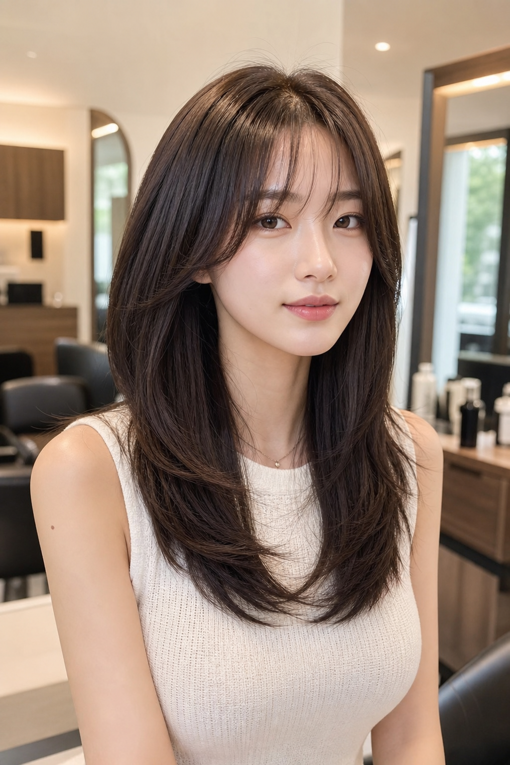 자연스러운 볼륨과 윤기를 자랑하는 긴 머리 레이어드컷 볼륨매직