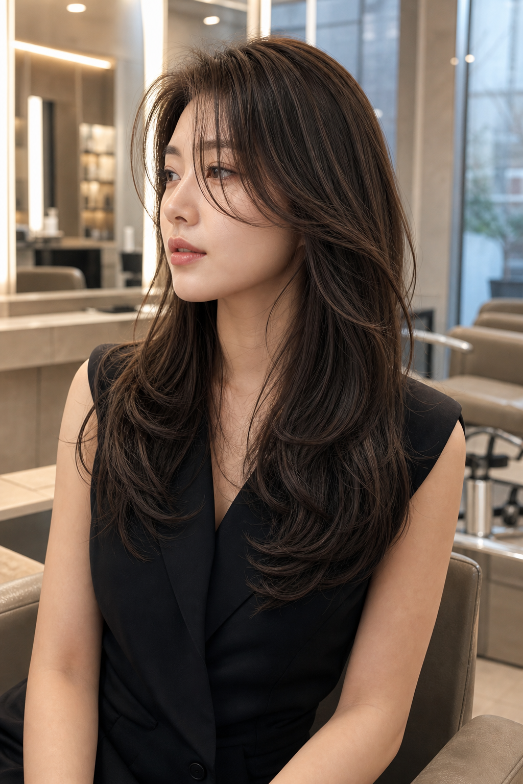 얼굴선을 부드럽게 감싸는 여성 빌드펌 스타일
