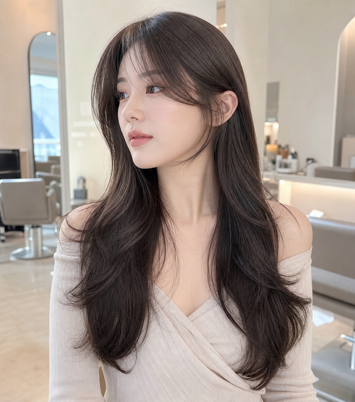 자연스럽고 풍성한 붙임머리로 변신한 모습