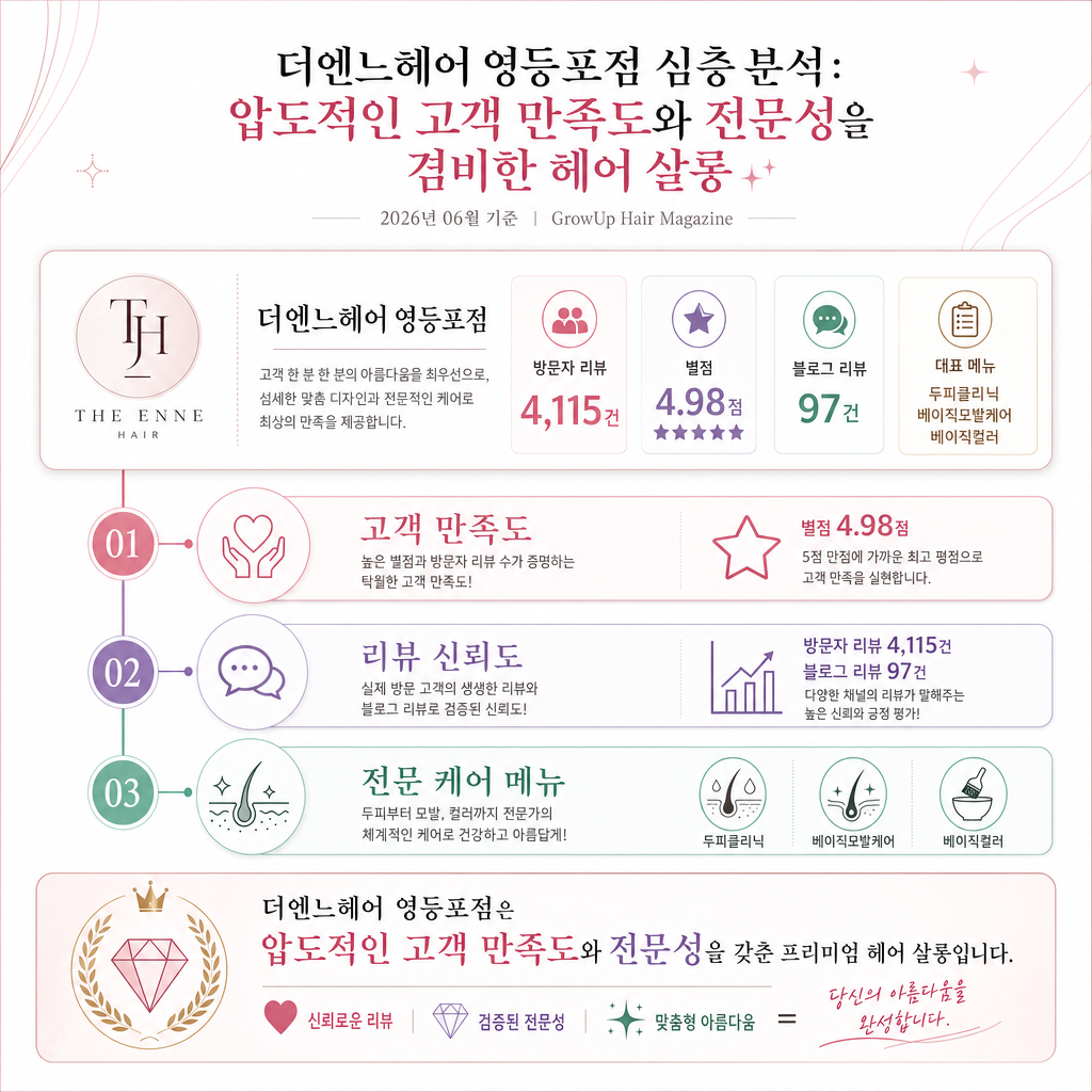 더엔느헤어 영등포점 심층 분석: 압도적인 고객 만족도와 전문성을 겸비한 헤어 살롱 인포그래픽 (2026년 06월 기준)
