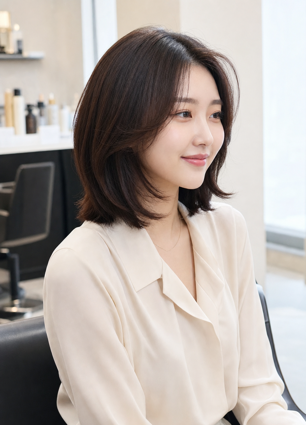 내추럴하면서도 세련된 박지현 중단발 레이어드컷