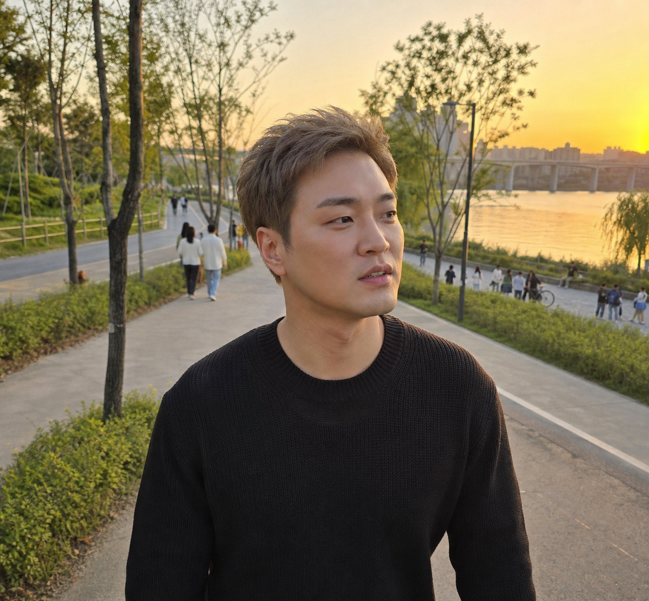 한강 산책 중 자연스러운 스냅