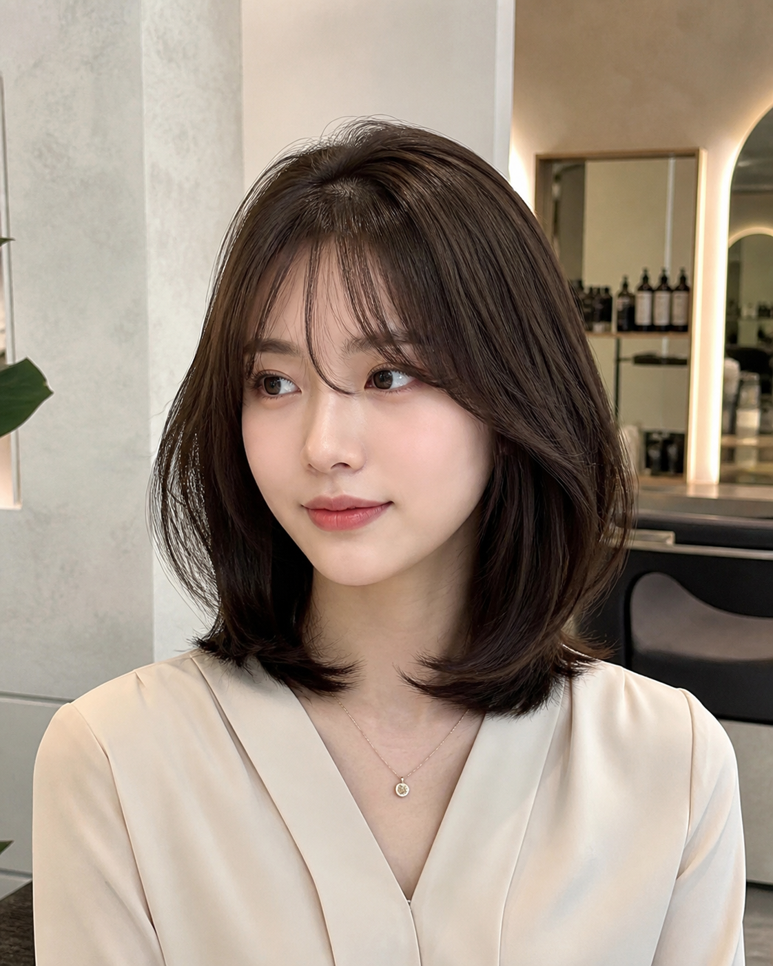 중단발 레이어드C컬펌의 가장 대표적인 실루엣