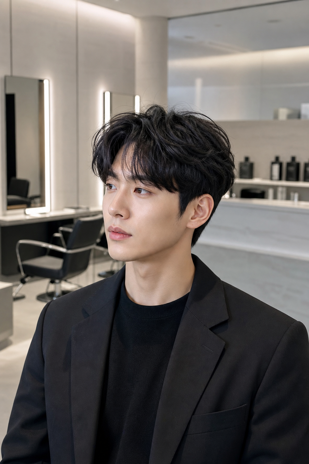 자연스러운 볼륨감과 부드러운 컬이 돋보이는 이준영 스타일