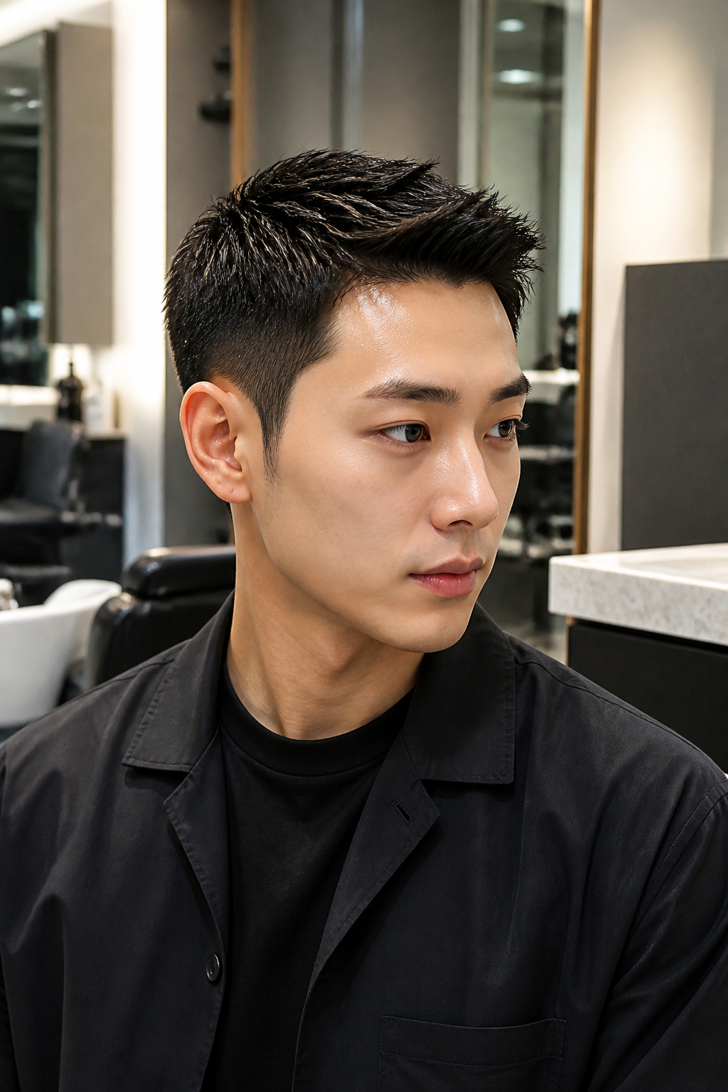짧은 드롭컷의 정면 스타일