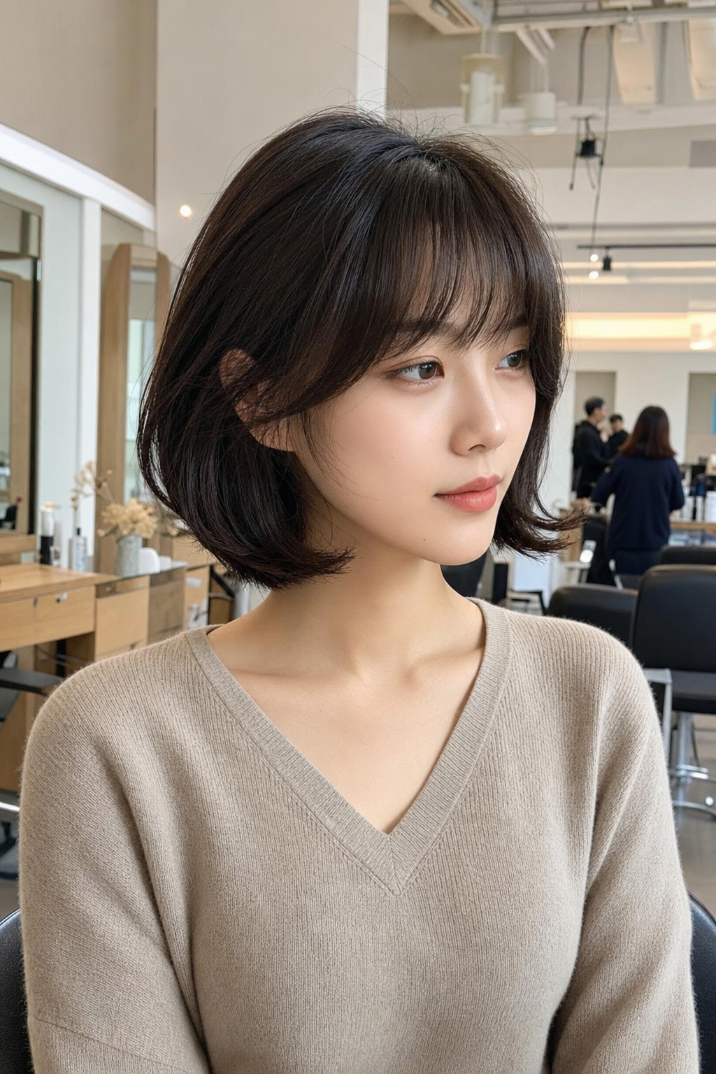 가벼운 롱레이어드와 옆볼륨 중심의 청순한 실루엣
