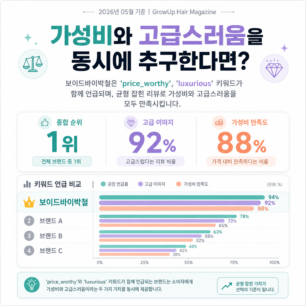 가성비와 고급스러움을 동시에 추구한다면? — 보이드바이박철은 'price_worthy', 'luxurious' 키워드가 함께 언급되며, 균형 잡힌 리뷰로