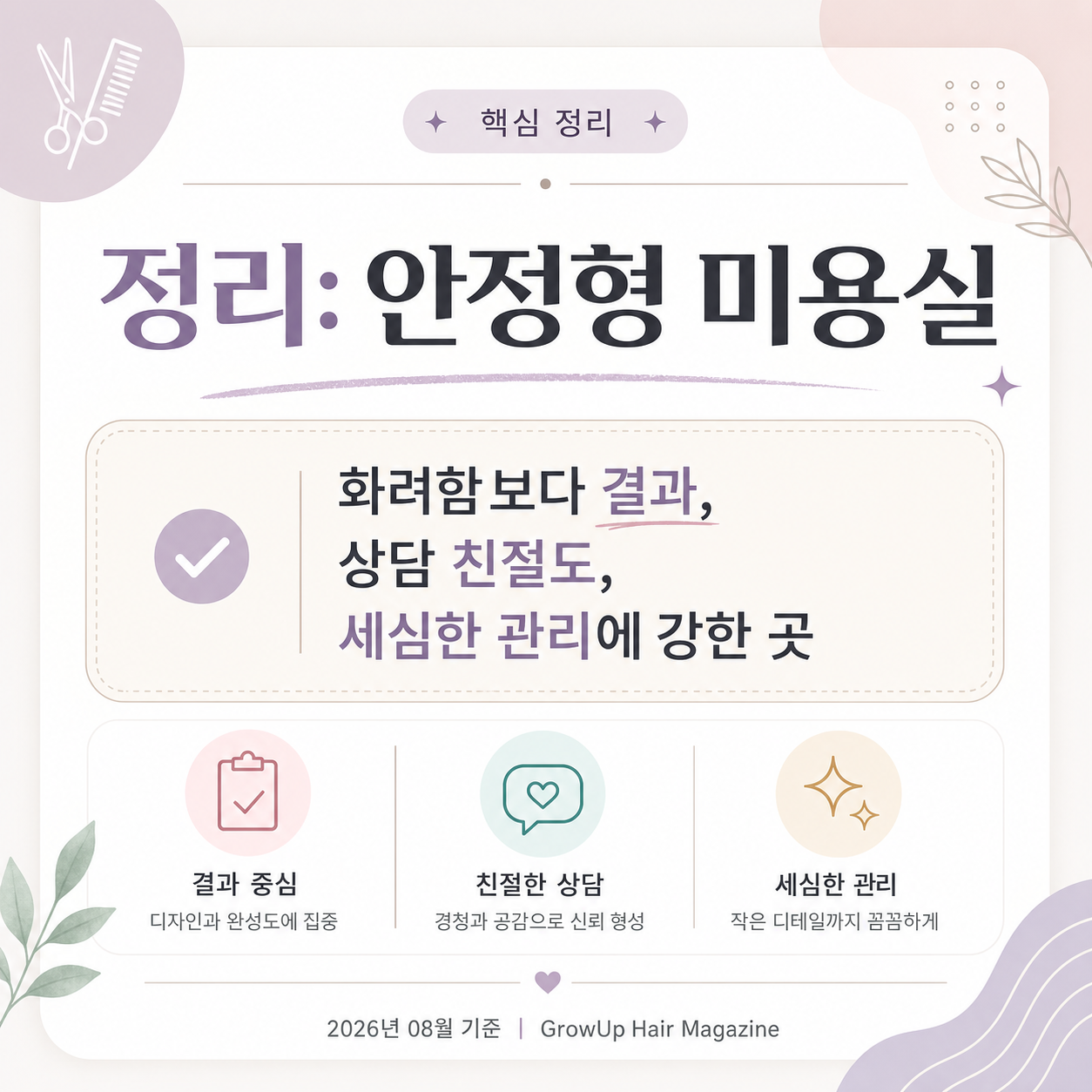 정리: 안정형 미용실 — 화려함보다 결과, 상담 친절도, 세심한 관리에 강한 곳