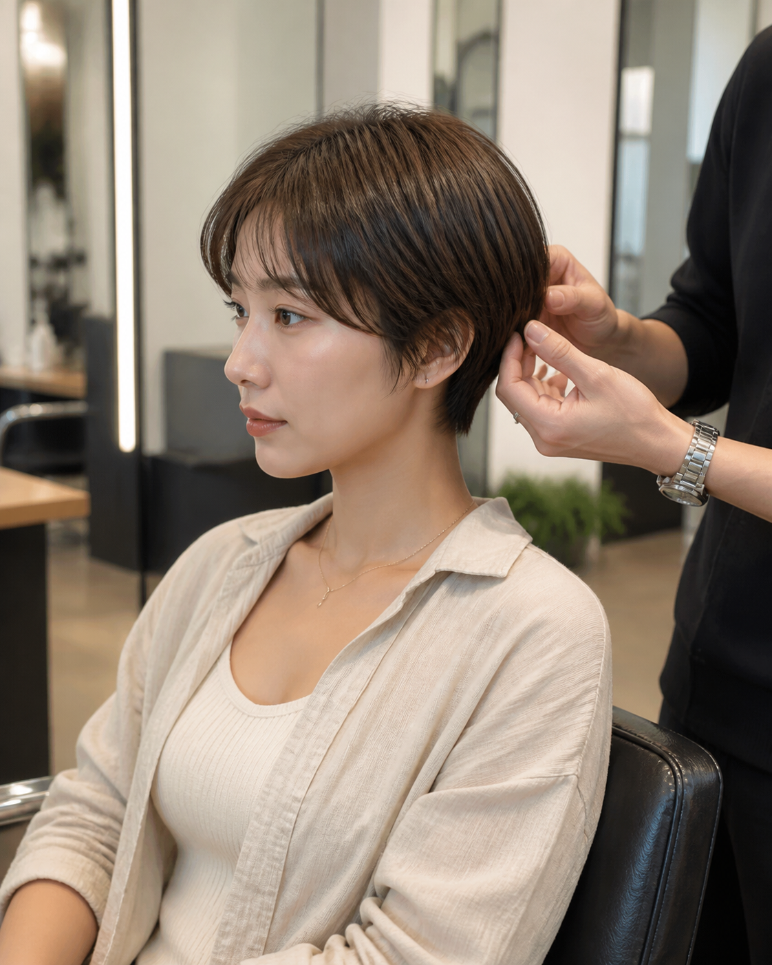 시술 전 모발 상태를 상담하는 장면