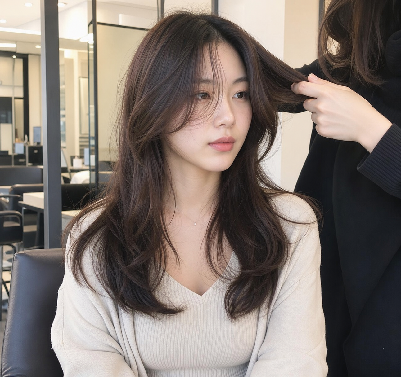 상담 중심 펌 시술 준비 장면