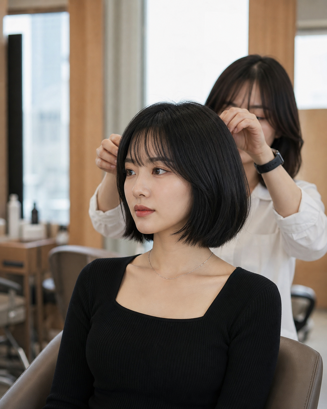손상모 클리닉을 받는 마포권 미용실 분위기