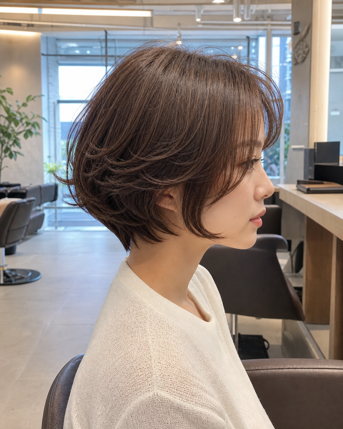 후두부 볼륨이 살아 있는 짧은 상고형 단발레이어드펌