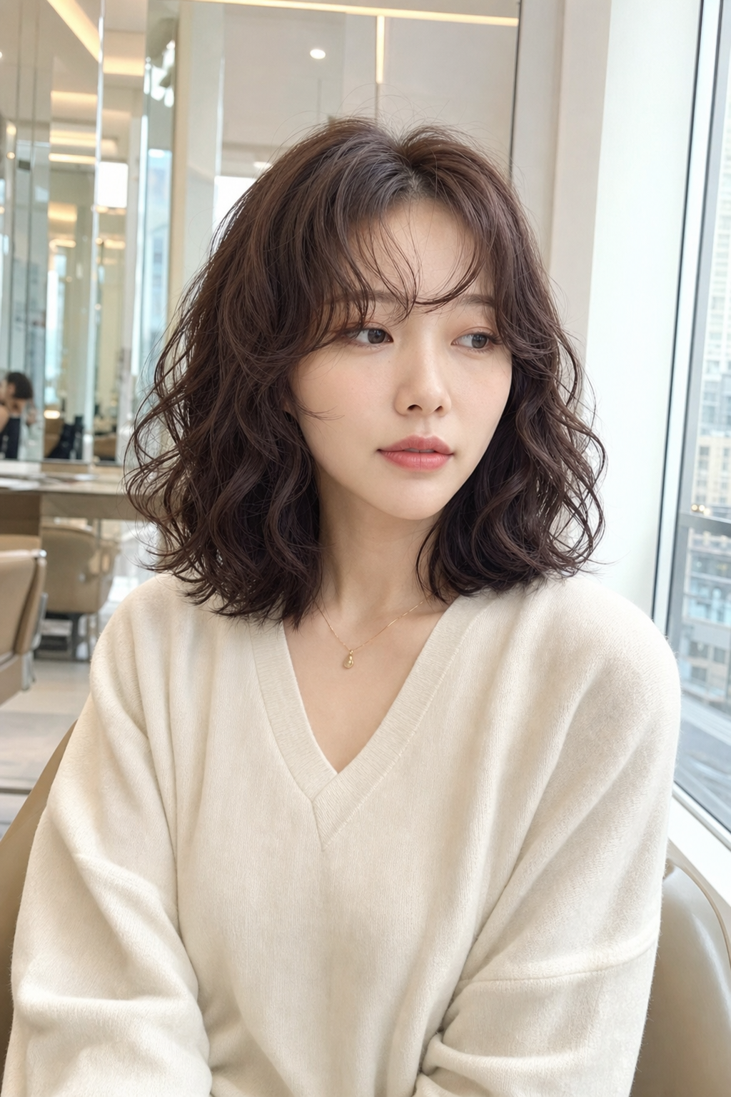 모카 무스 톤 염색과 센텀미용실의 프리미엄 분위기