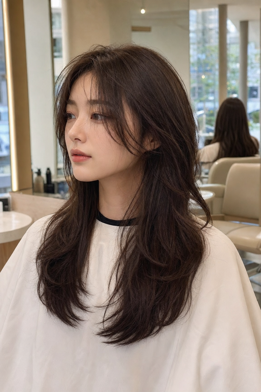 자유롭고 트렌디한 매력의 앞머리 없는 허쉬컷