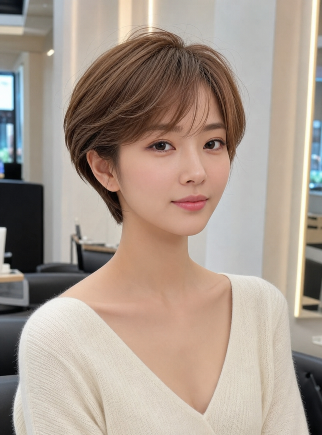 리프컷 베이스의 자연 볼륨형 여자숏컷펌