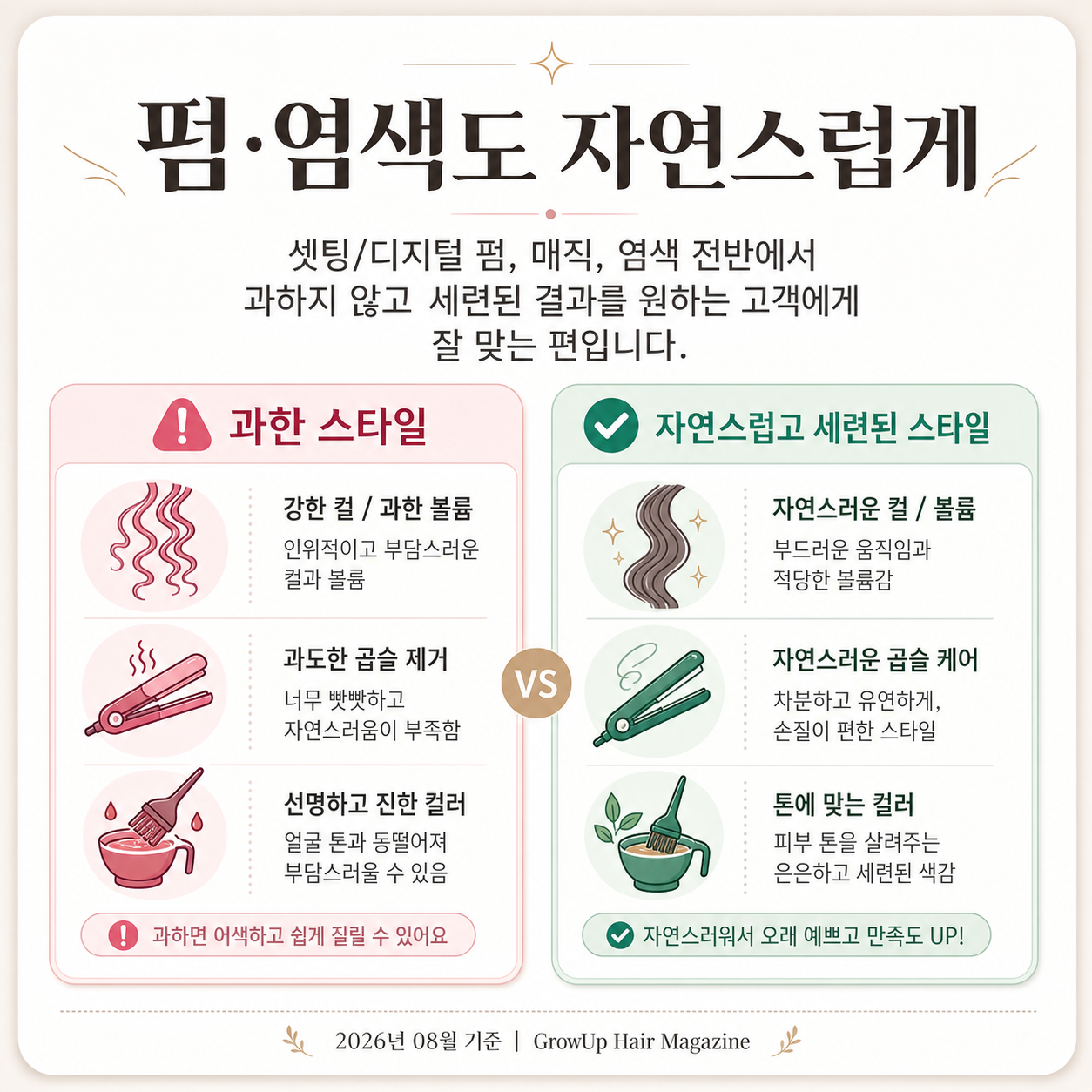 펌·염색도 자연스럽게 — 셋팅/디지털 펌, 매직, 염색 전반에서 과하지 않고 세련된 결과를 원하는 고객에게 잘 맞는 편입니다.
