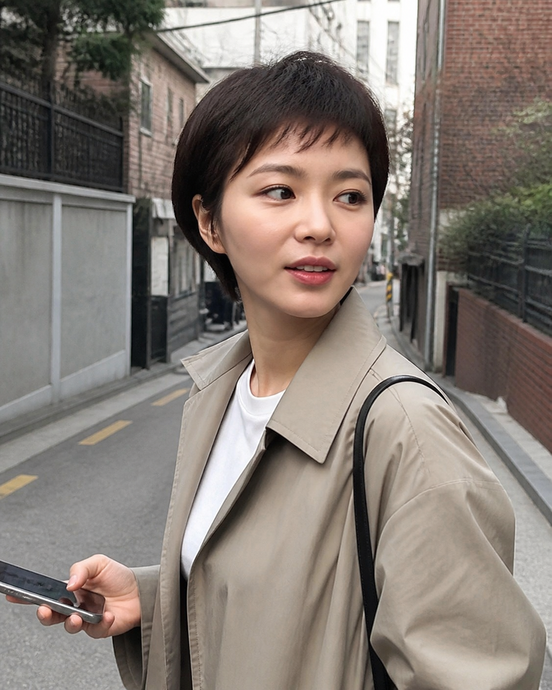골목길에서 보이는 깔끔한 얼굴선 정리 컷