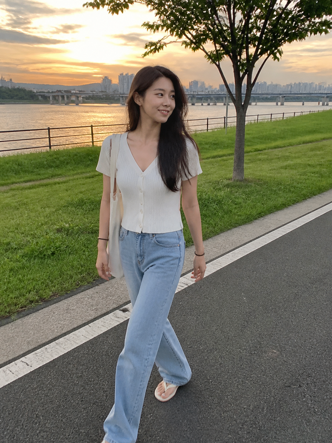 한강공원 전신 스냅, 자연스러운 롱헤어