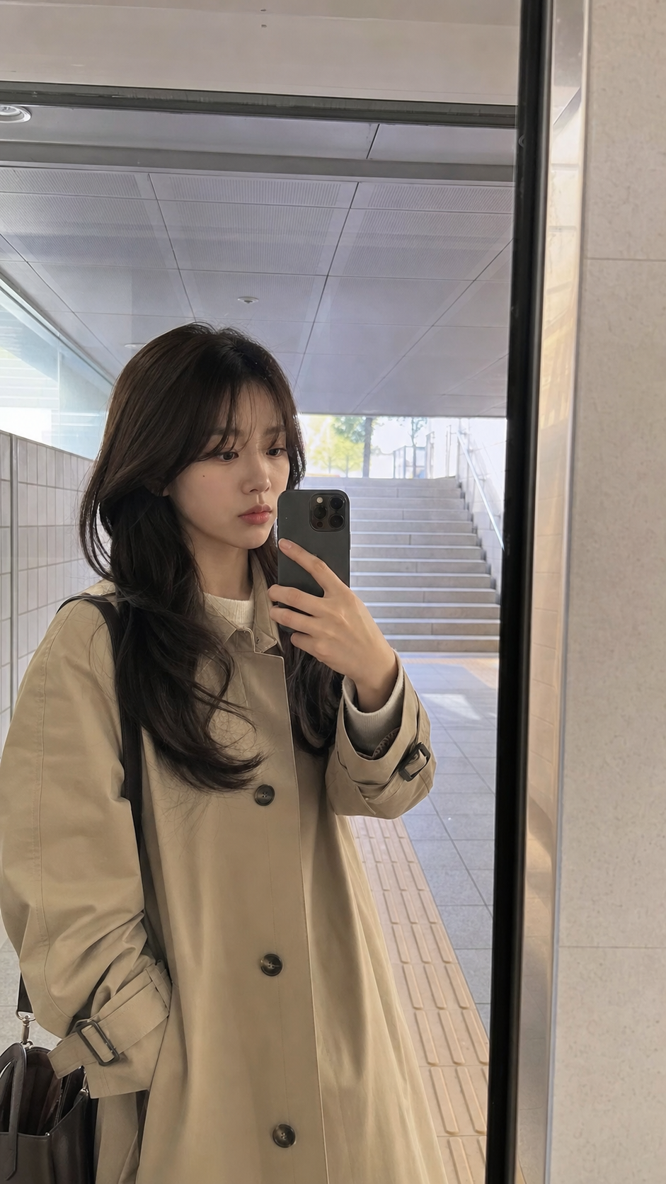 지하철역 입구 거울 셀카 분위기