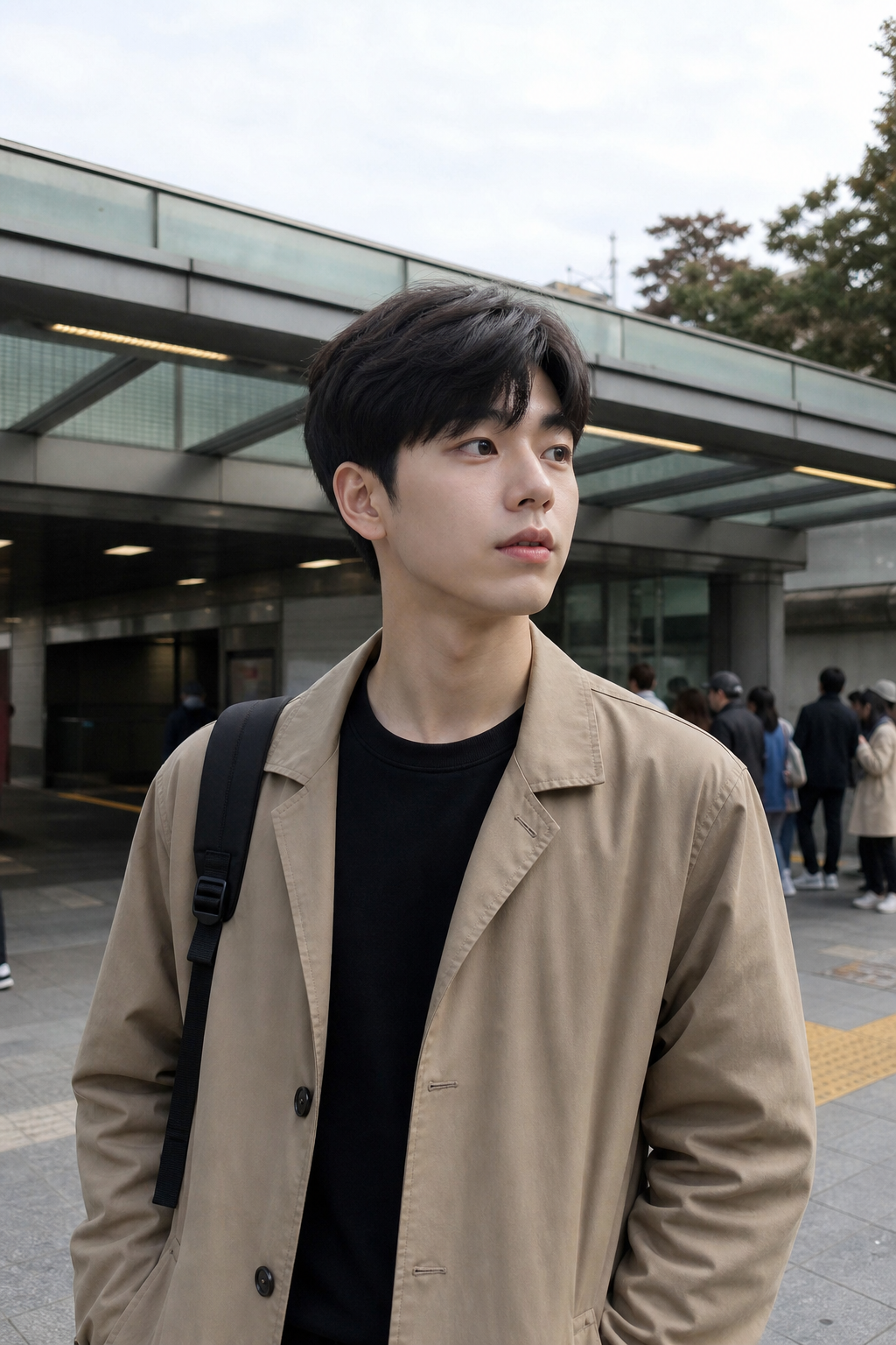 지하철역 입구의 도시적인 남자 헤어