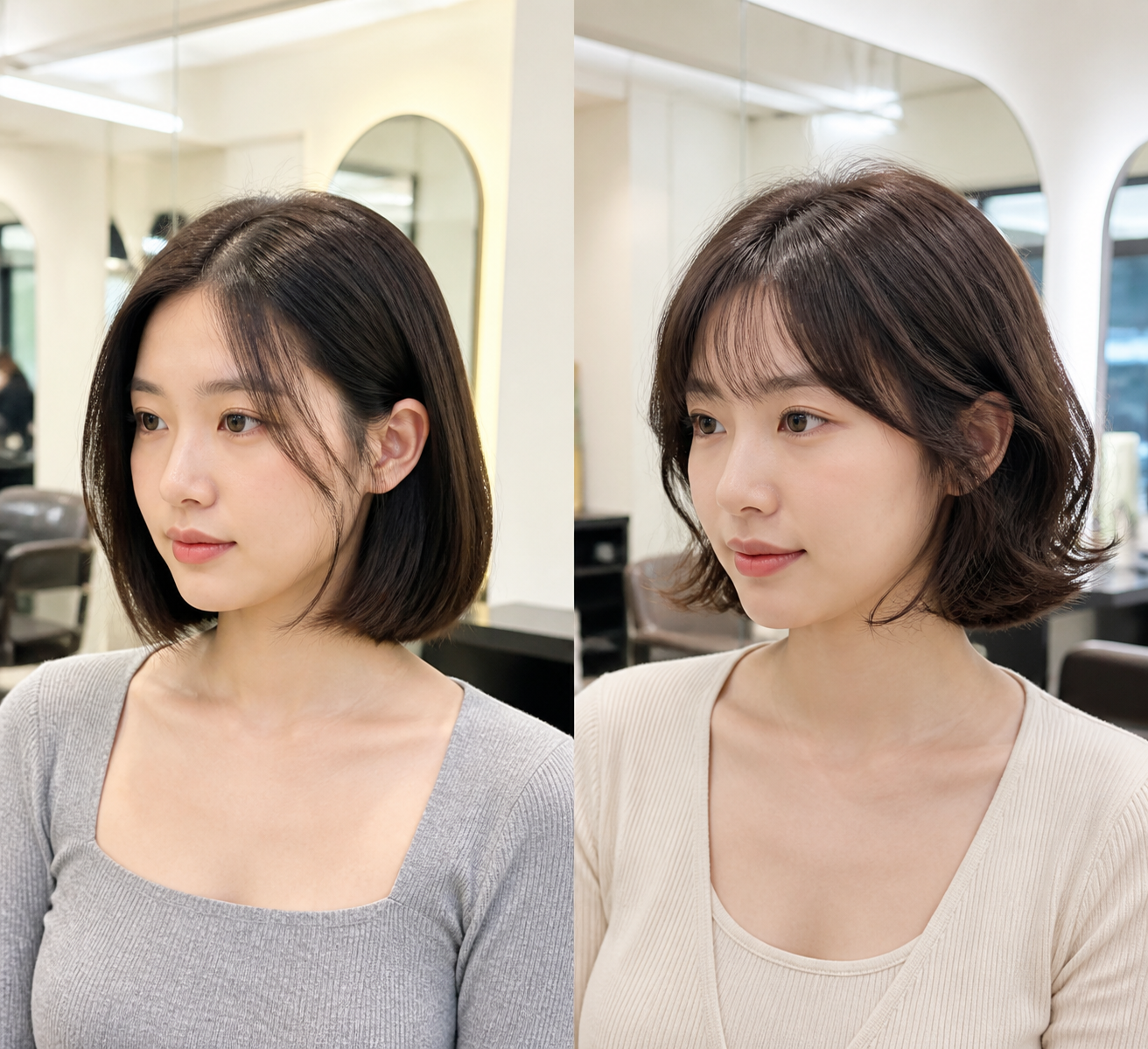 단발히피펌의 세련된 변신 느낌