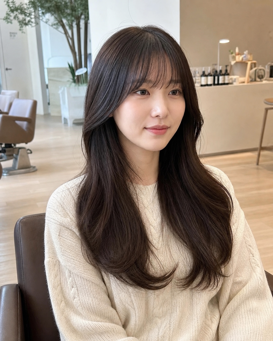 손상모 클리닉 후 윤기 나는 헤어 스타일