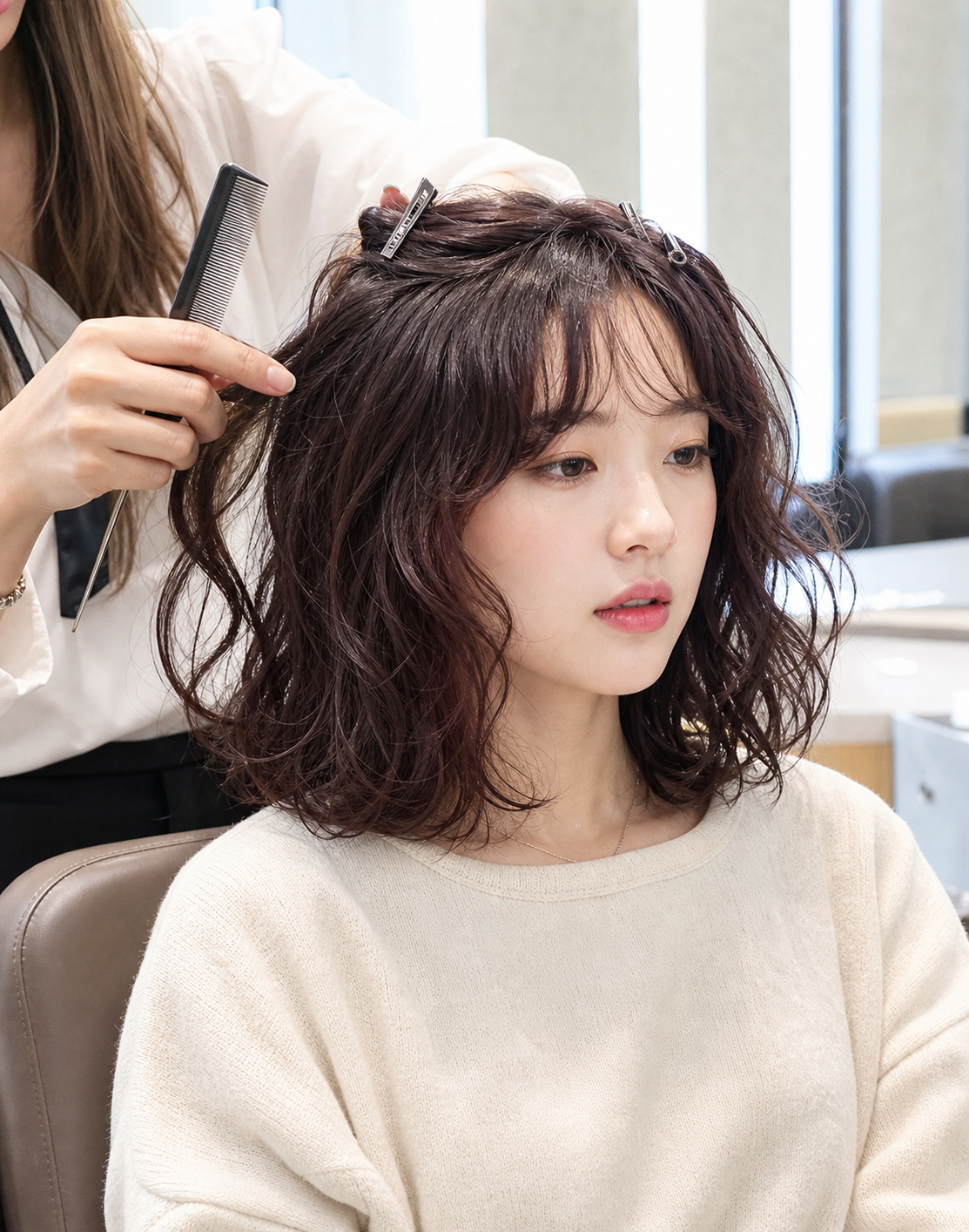 레이어드펌 상담과 모발 진단 장면