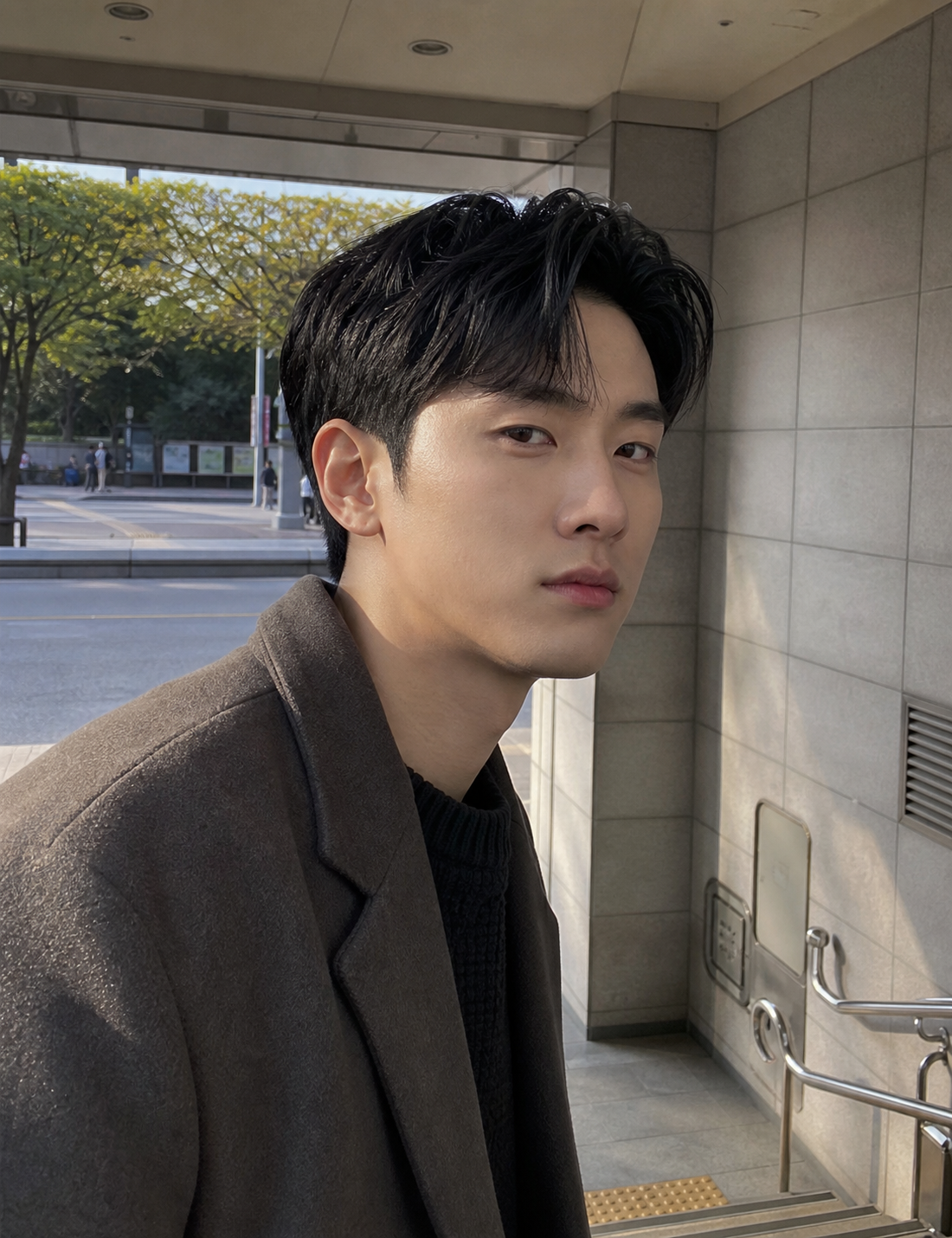 지하철역 입구에서 담은 깔끔한 댄디 헤어