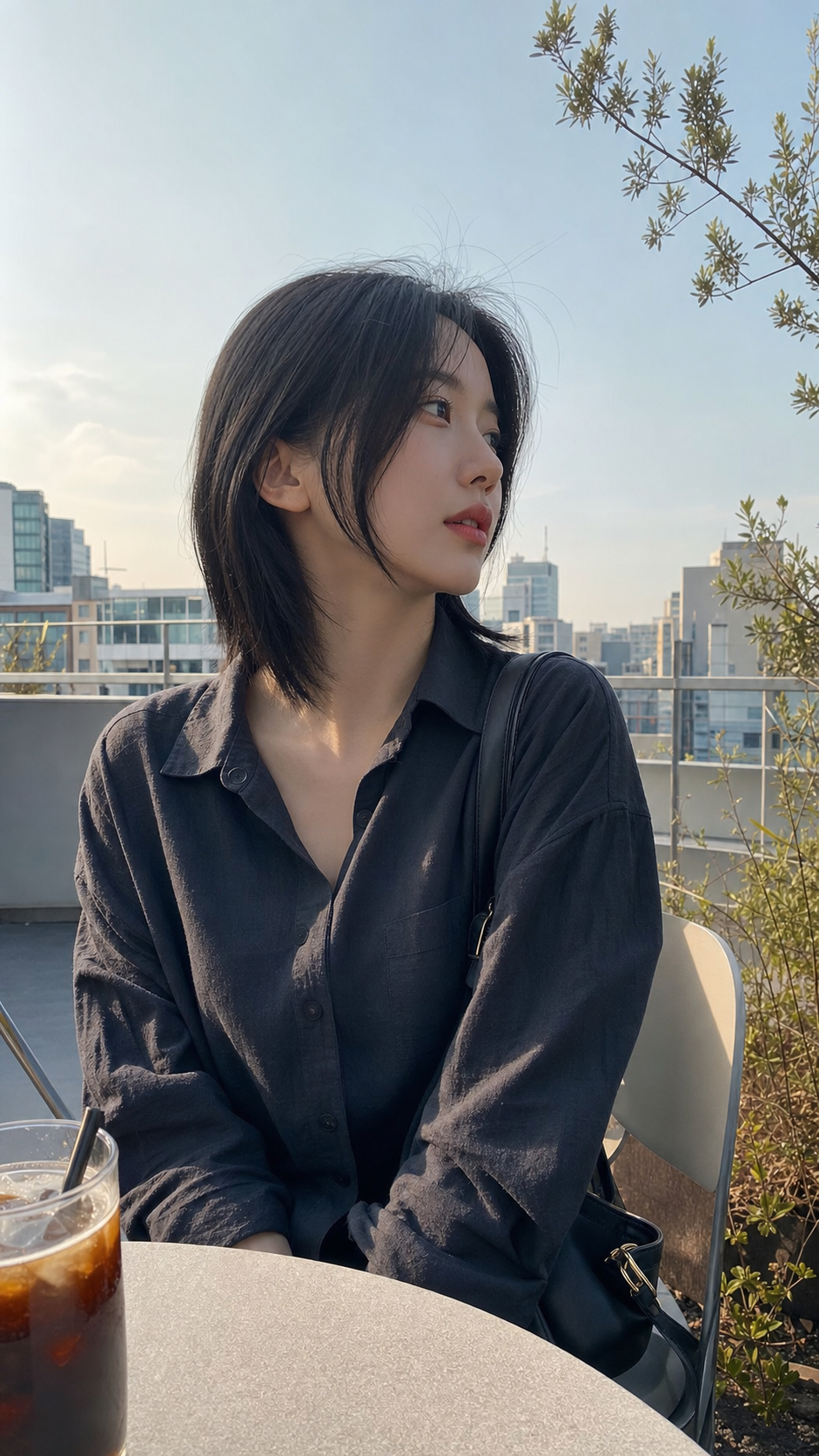 루프탑 테라스에서 강조된 세로 라인의 슬릭컷