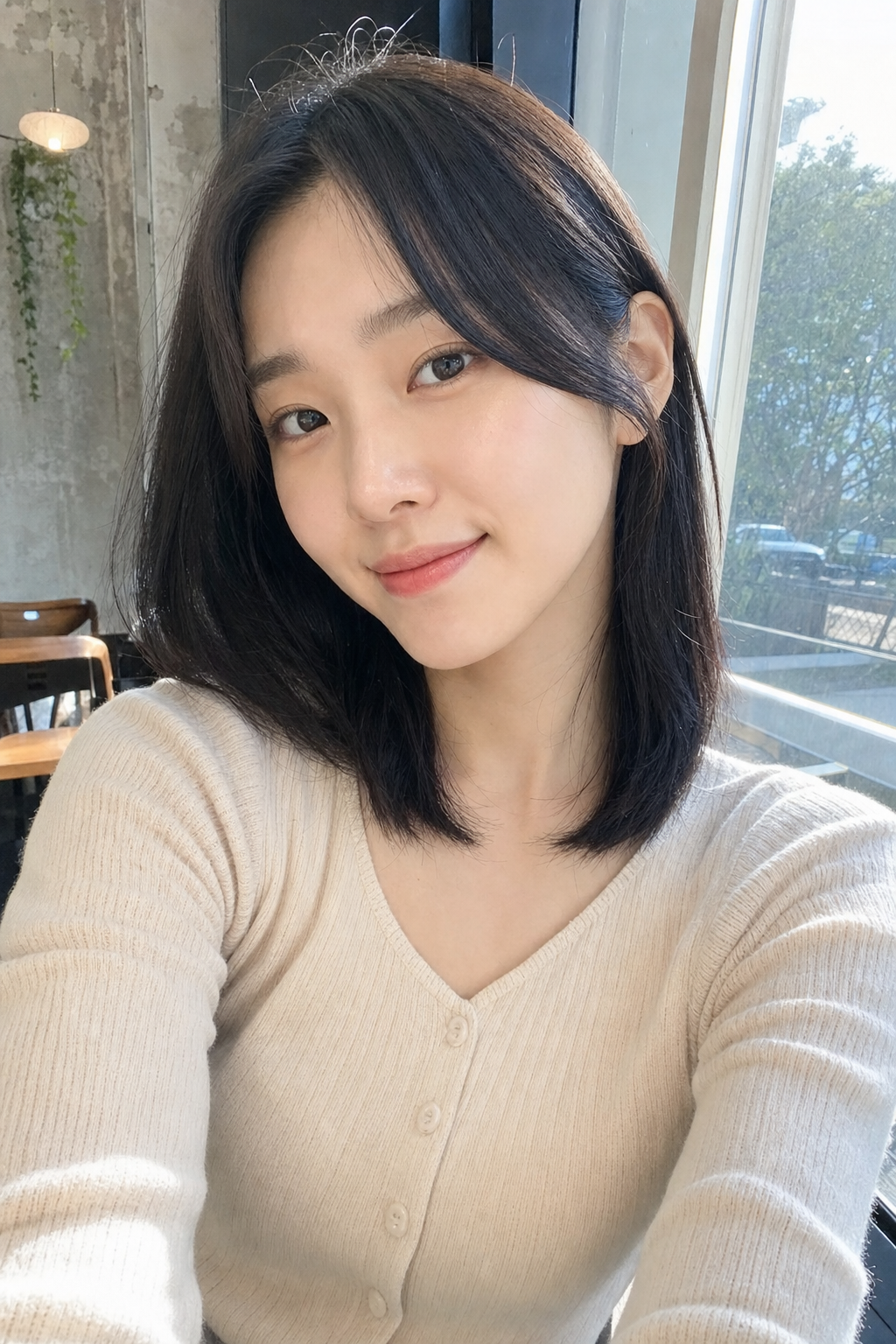 카페 창가 셀피, 자연스러운 결감이 보이는 이혜리 무드