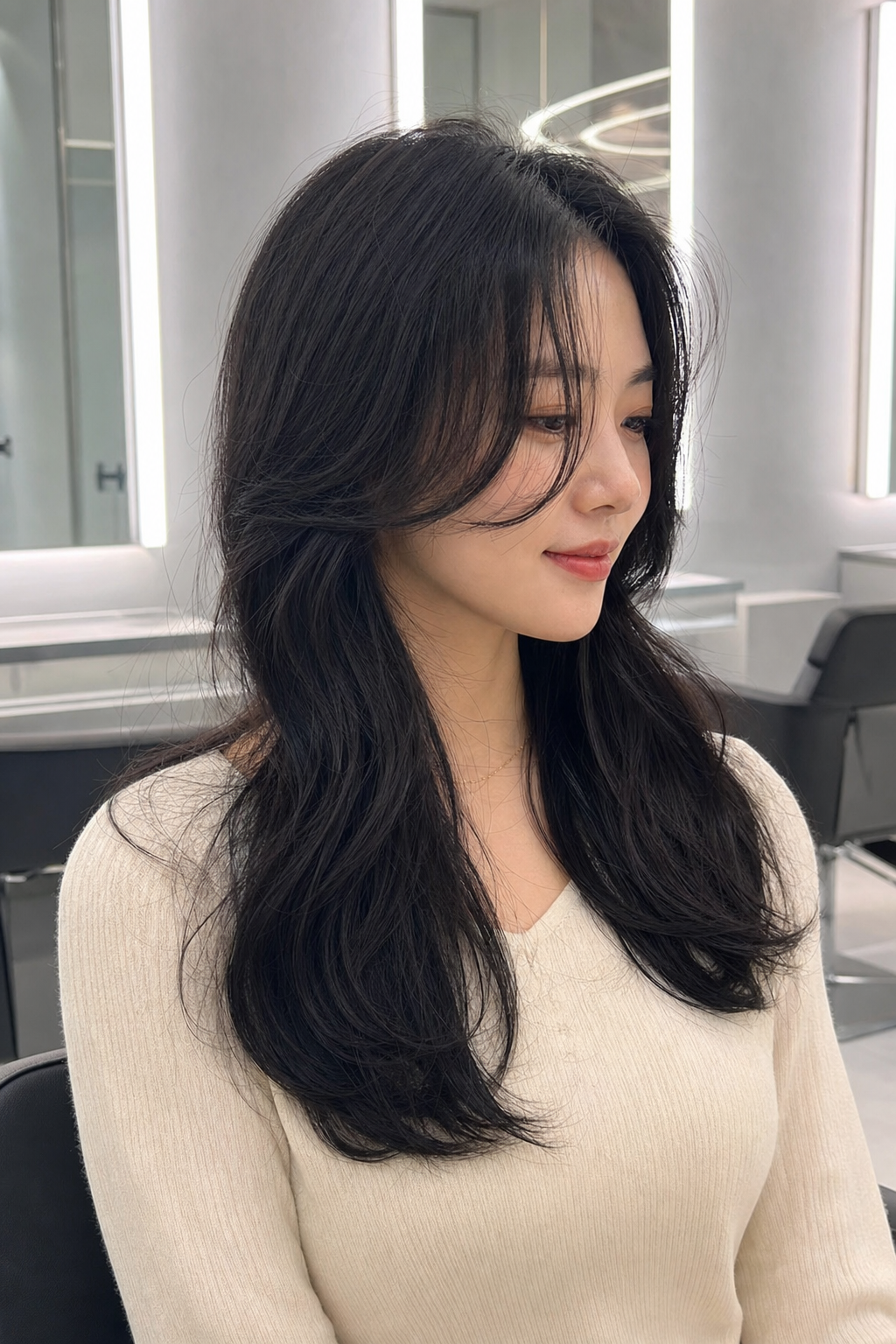 과한 컬 없이 윤기와 정돈감이 중심인 스타일