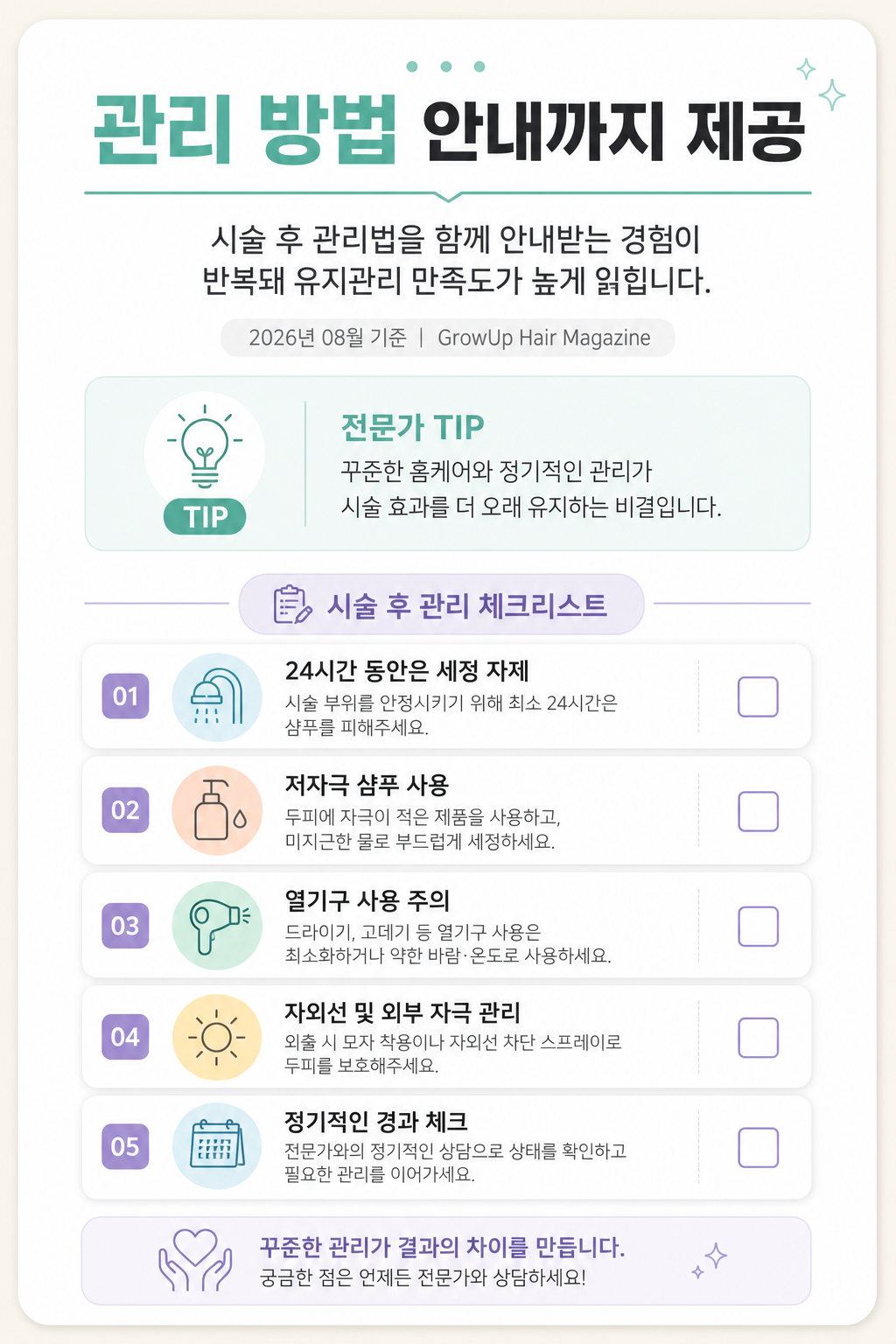 관리 방법 안내까지 제공 — 시술 후 관리법을 함께 안내받는 경험이 반복돼 유지관리 만족도가 높게 읽힙니다.