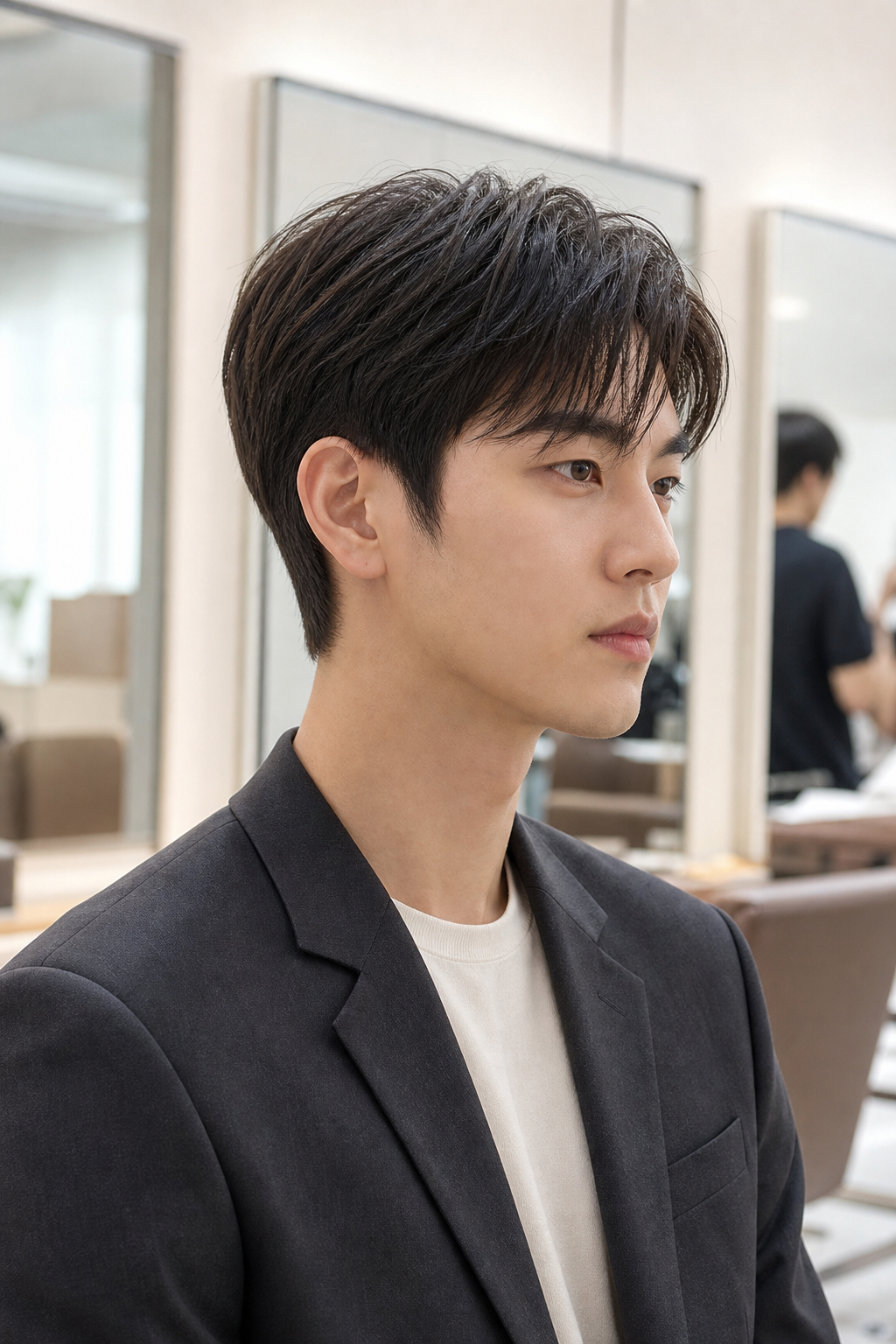 차분하고 지적인 느낌을 주는 서인국 스타일의 슬릭 시스루 댄디컷