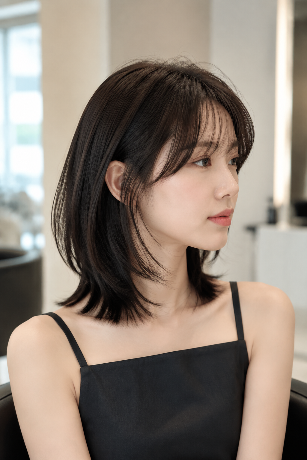 얼굴선을 감싸는 중단발 레이어드 실루엣